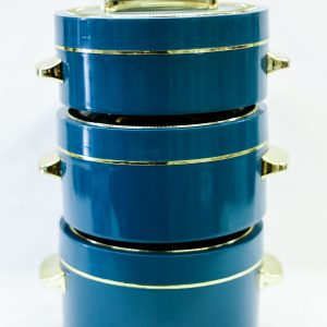 3 PIECE BLUE COLORED SET WITH GOLD DESIGN HNADLES COOLER