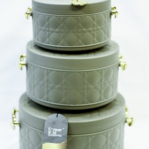 3 PIECE GREY COLORED SET WITH GOLD DESIGN HNADLES COOLER