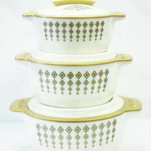 3 PIECE WHITE COLORED SET WITH YELLOW DESIGN HNADLES COOLER