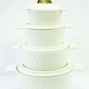 4 PIECE SET OF WHITE COOLER WITH GOLD DESIGNED LID TOP