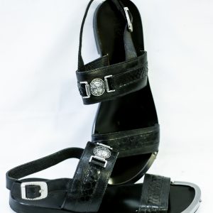 BLACK MEN SANDALS WITH SILVER FRONT DESIGN
