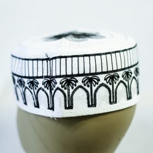 HAUSA MALE CAP (WHITE WITH BLACK DESIGNS)